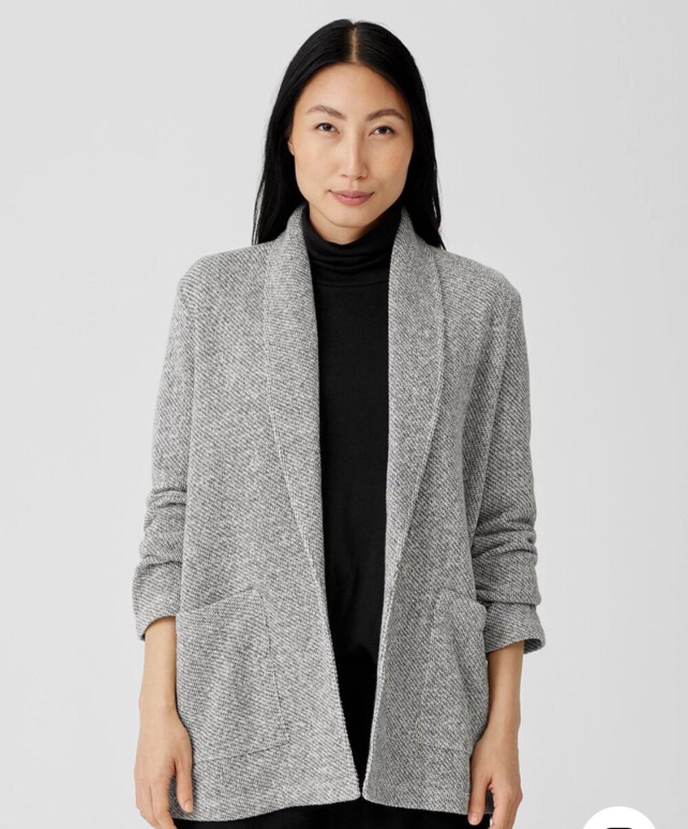 Eileen Fisher Cardigan Size M Grey Heather Organic Cotton Terry Collar Jacket